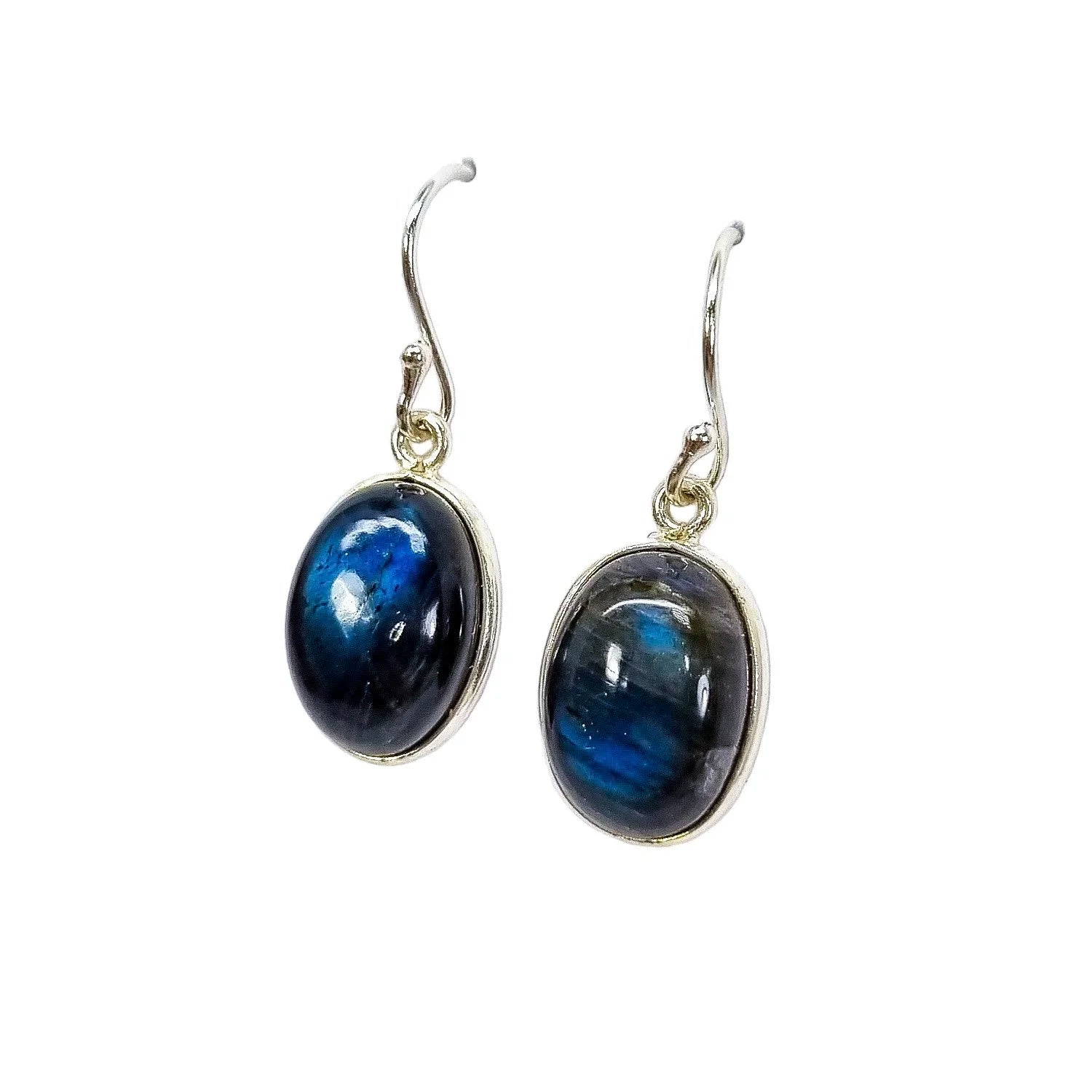 Dark blue labradorite sterling silver large oval drop earrings