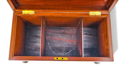 Regency mahogany twin tea caddy, original canisters