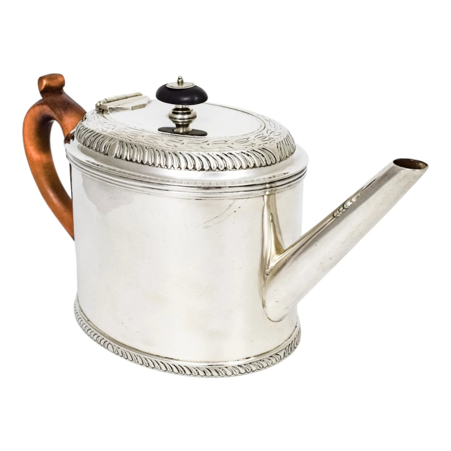 George III English provincial silver teapot with pear wood handle