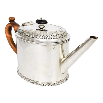 George III English provincial silver teapot with pear wood handle
