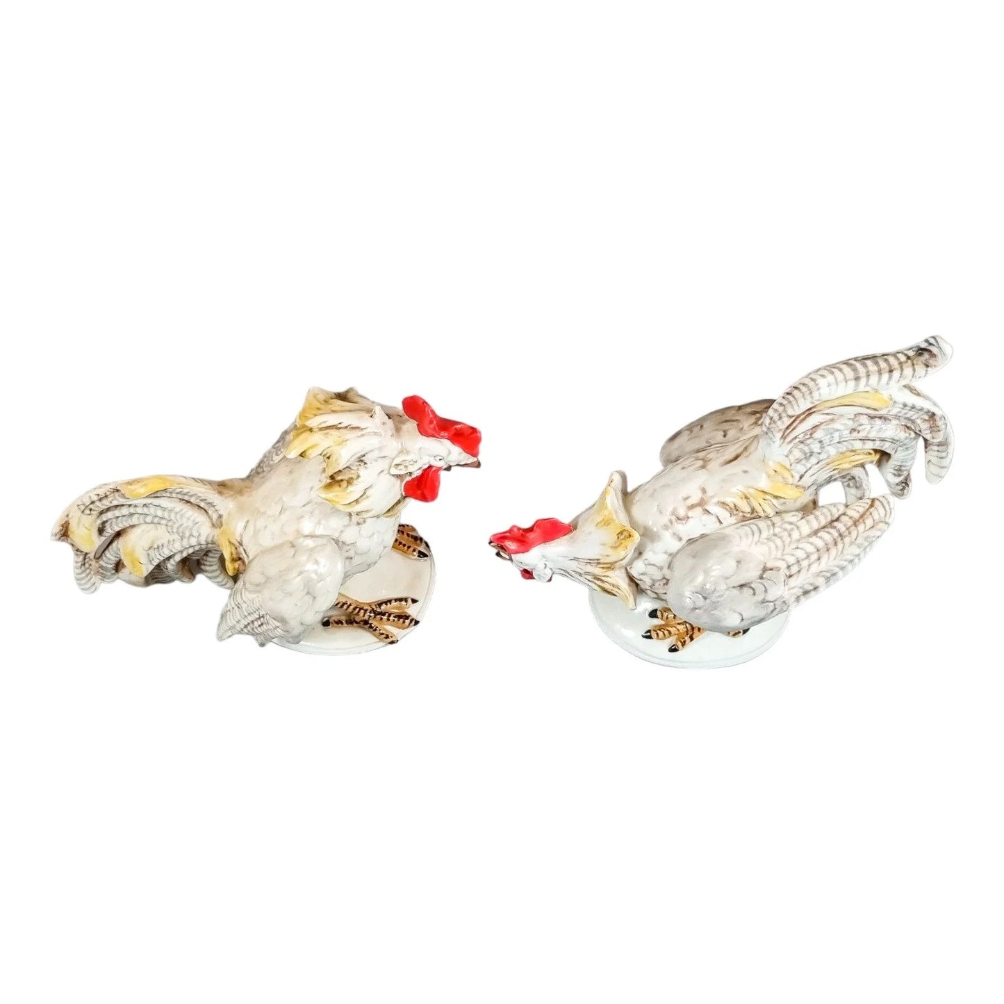 Italian ceramic figurines of roosters, hand-painted in bright polychrome enamels c. 1960's