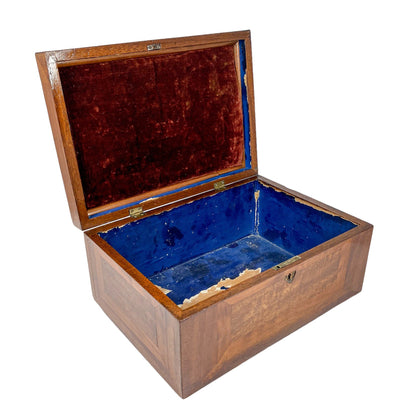 Victorian jewellery keepsake / work box with geometric marquetry inlay