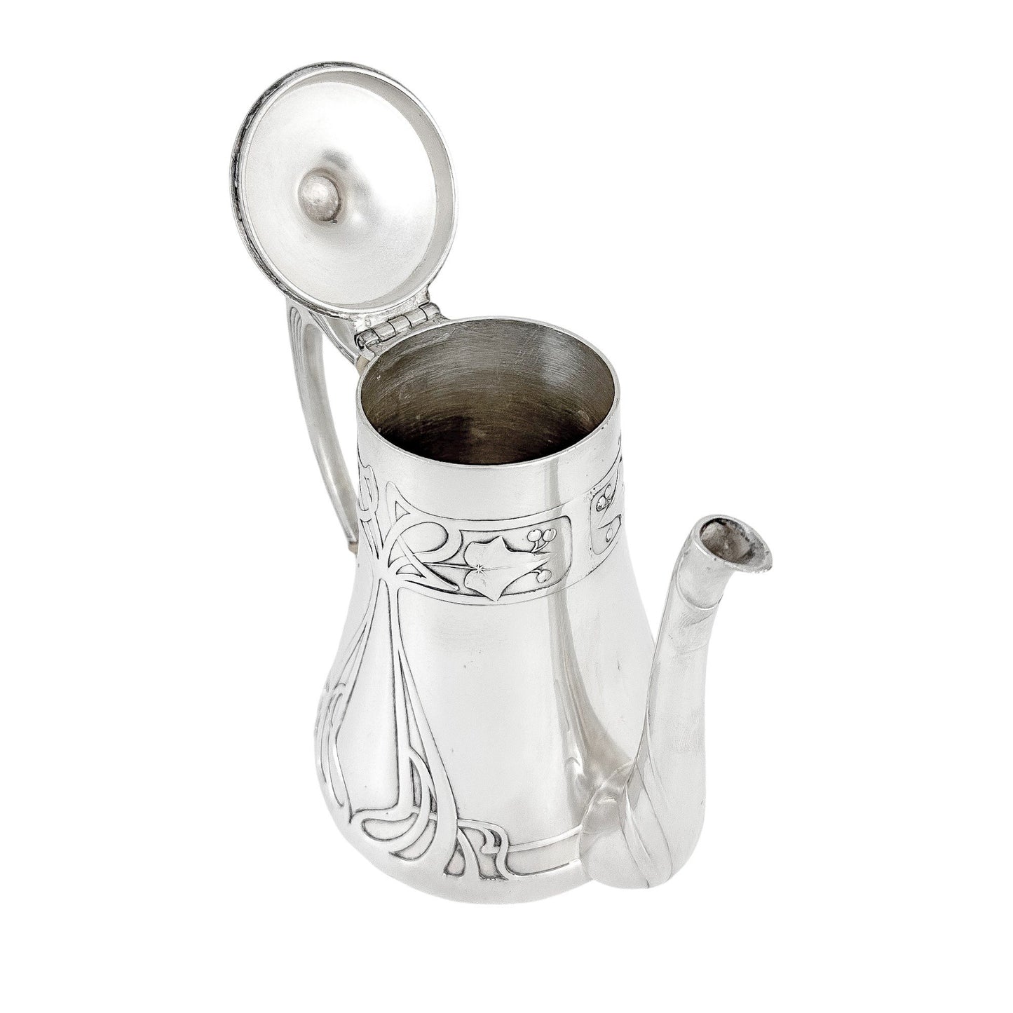 Silver plated WMF Art Nouveau Jugendstil five-piece tea and coffee set on tray