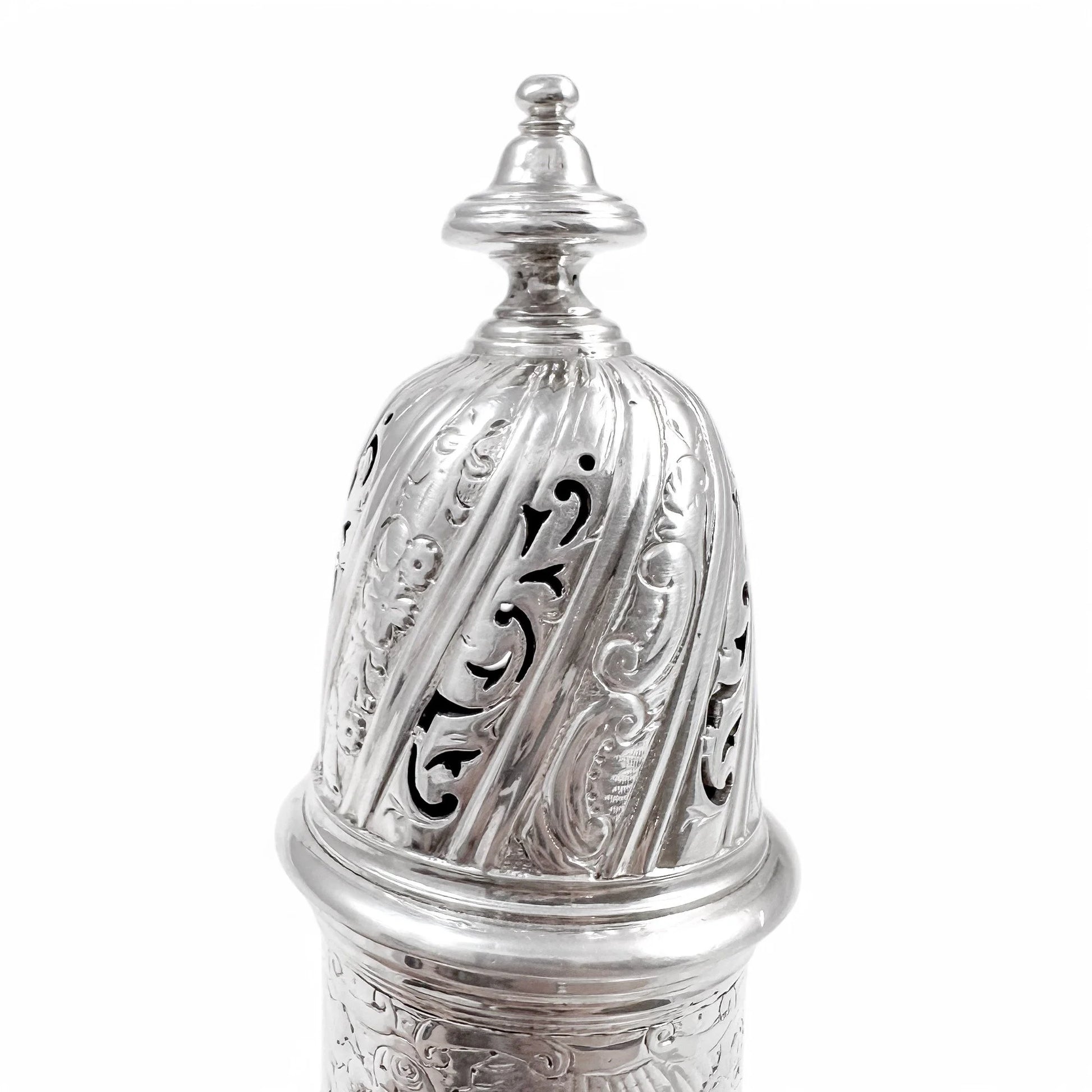 George II large sterling silver pepper pot / sugar sifter / muffineer, Samuel Wood, 1744