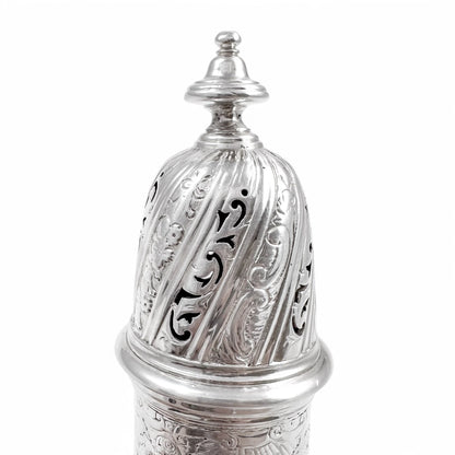 George II large sterling silver pepper pot / sugar sifter / muffineer, Samuel Wood, 1744
