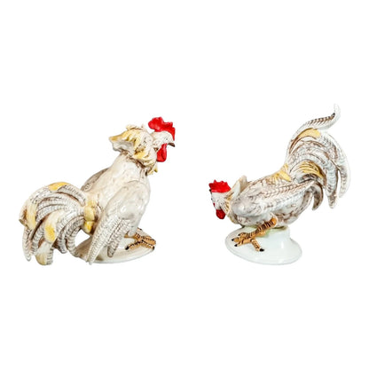 Italian ceramic figurines of roosters, hand-painted in bright polychrome enamels c. 1960's