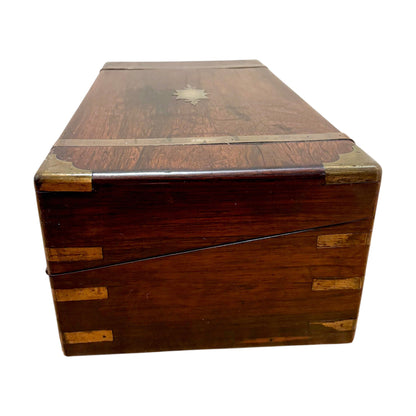 Victorian rosewood campaign writing slope, secret drawers
