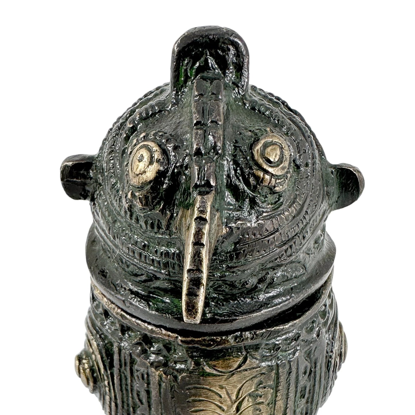 Antique Indian bronze Dhokra owl box / container with a hinged lid
