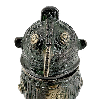 Antique Indian bronze Dhokra owl box / container with a hinged lid