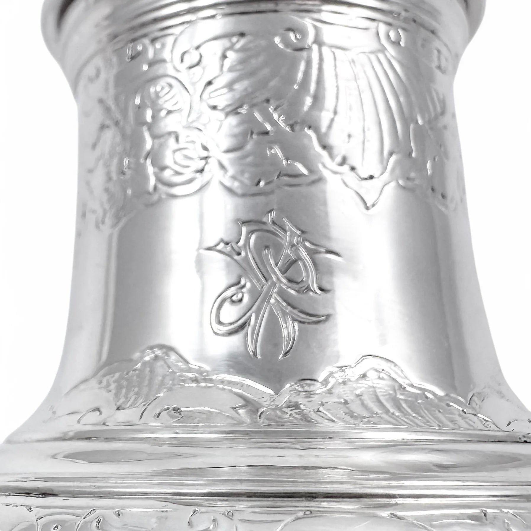 George II large sterling silver pepper pot / sugar sifter / muffineer, Samuel Wood, 1744