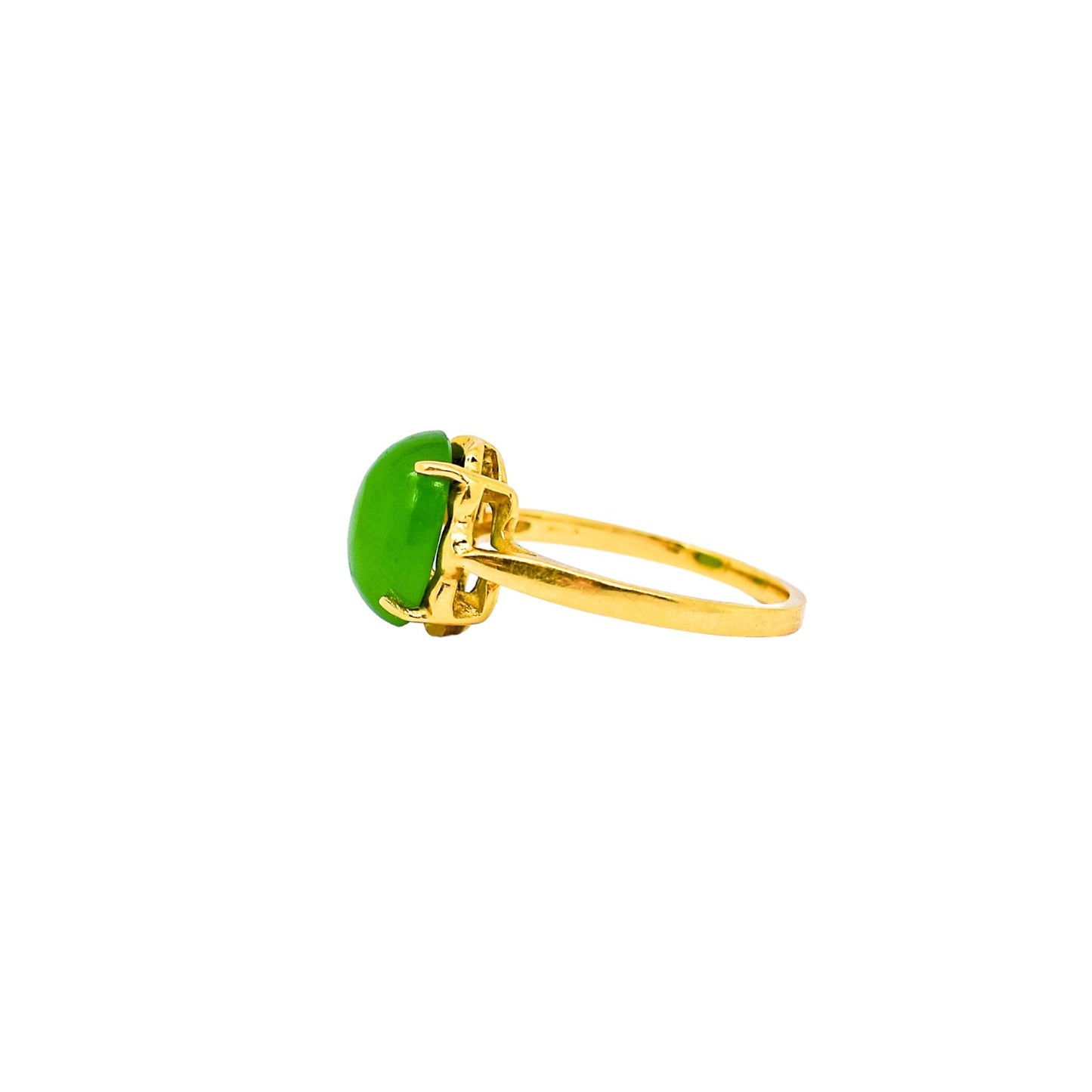 Art Deco 10k yellow gold 3.6ct green jade cabochon cocktail ring