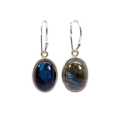 Dark blue labradorite sterling silver large oval drop earrings
