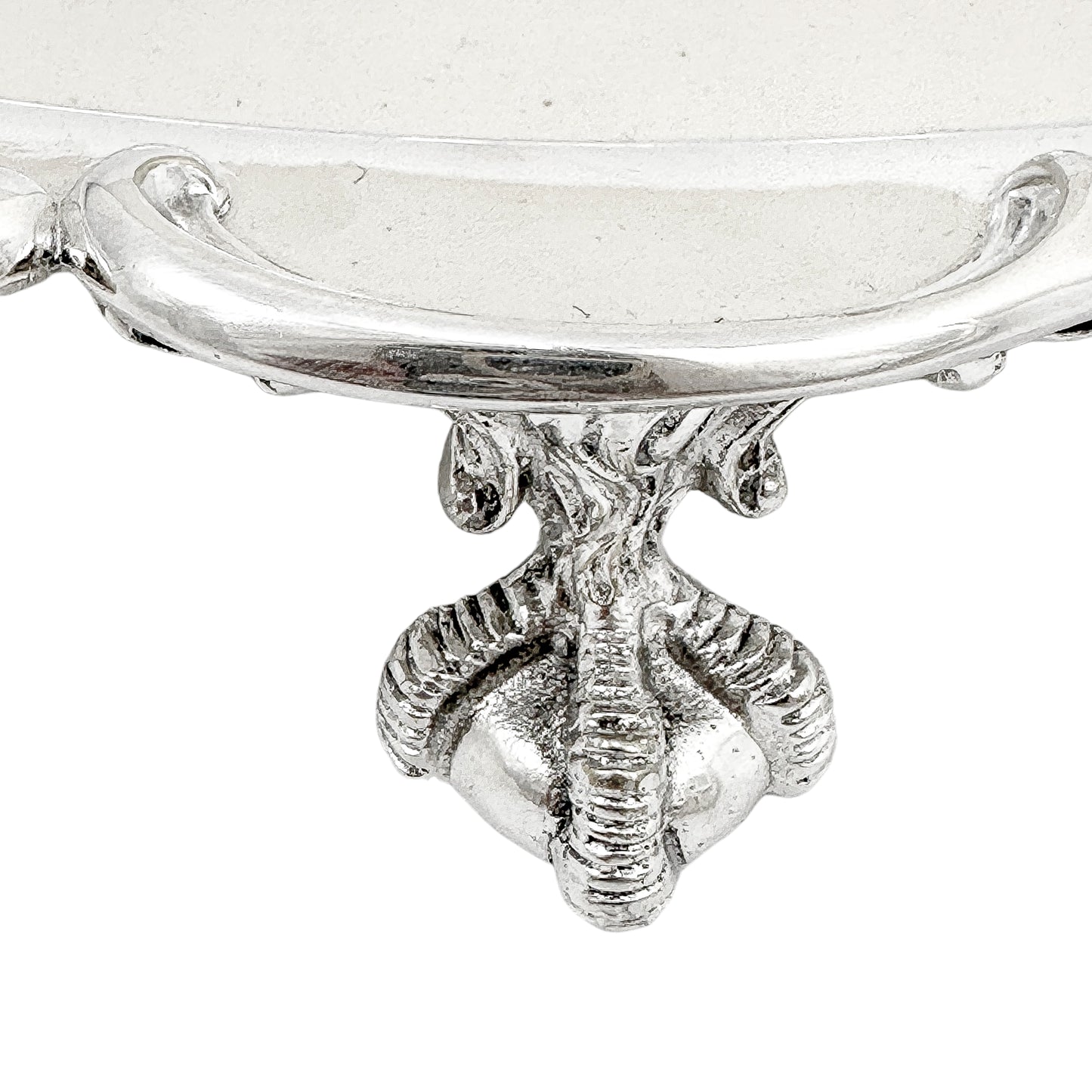 Silver plated Victorian salver in Neoclassical style with Chippendale border