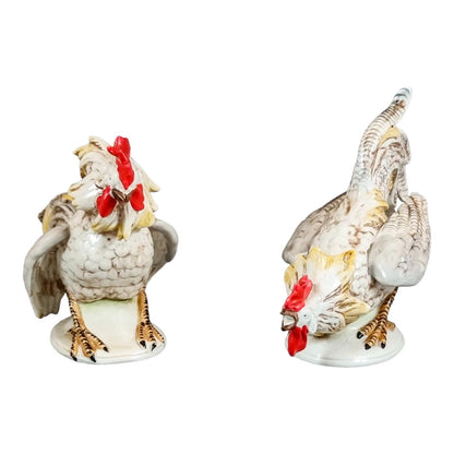 Italian ceramic figurines of roosters, hand-painted in bright polychrome enamels c. 1960's