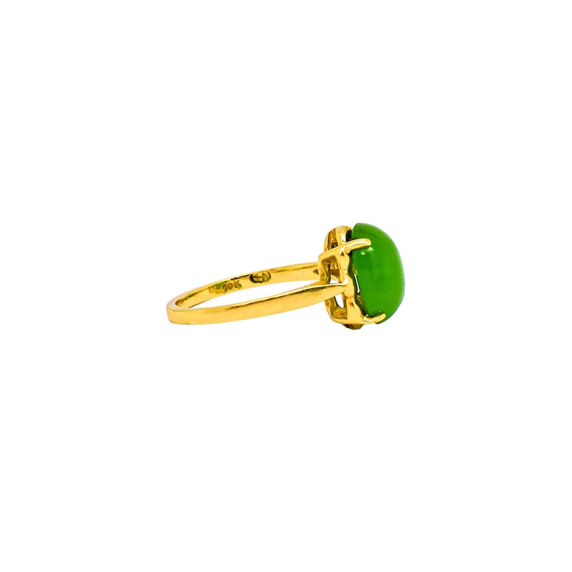 Art Deco 10k yellow gold 3.6ct green jade cabochon cocktail ring