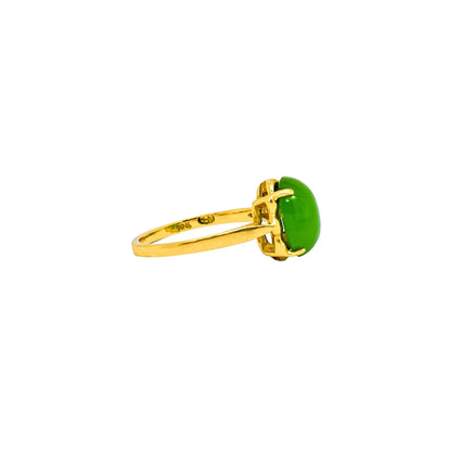 Art Deco 10k yellow gold 3.6ct green jade cabochon cocktail ring