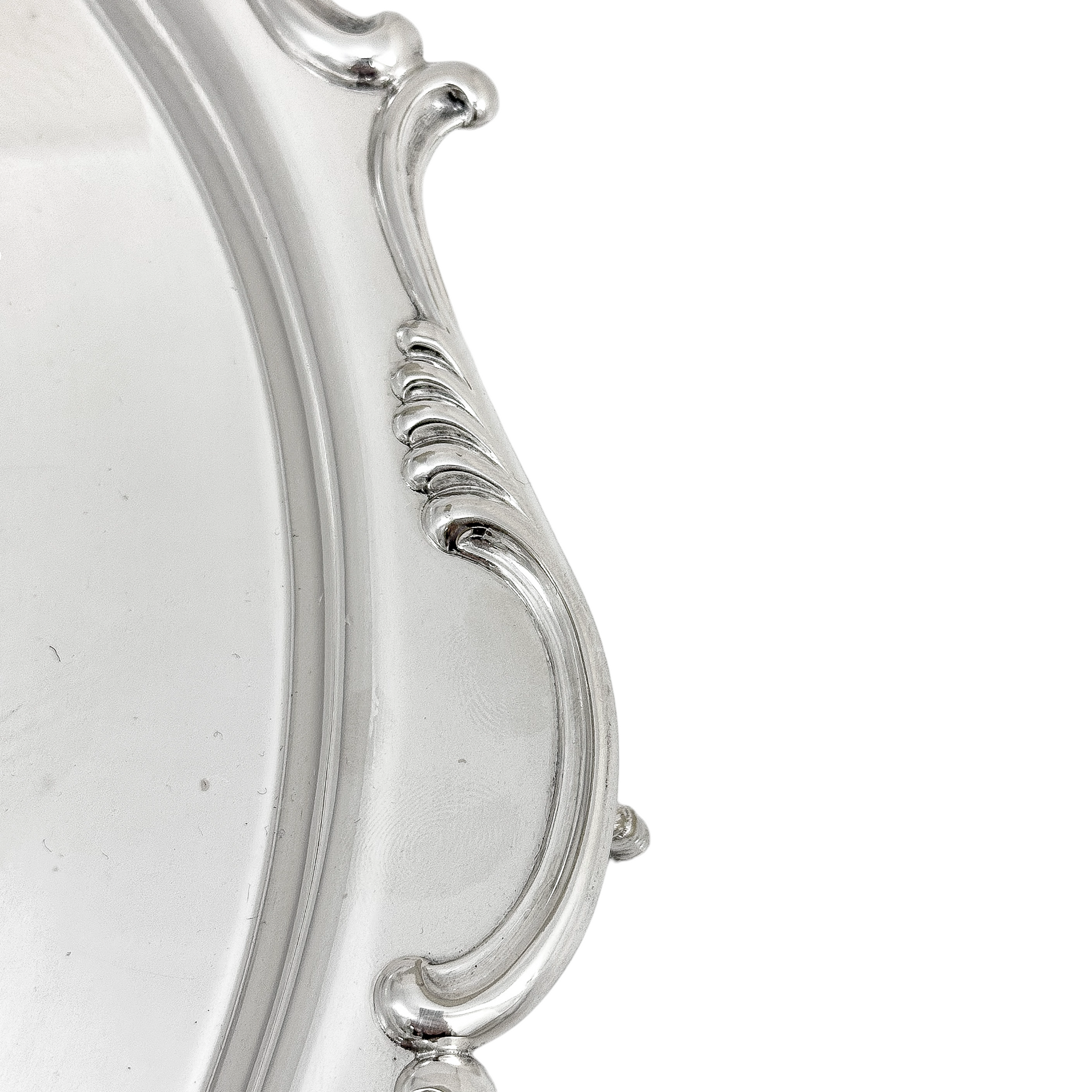 Silver plated Victorian salver in Neoclassical style with Chippendale border