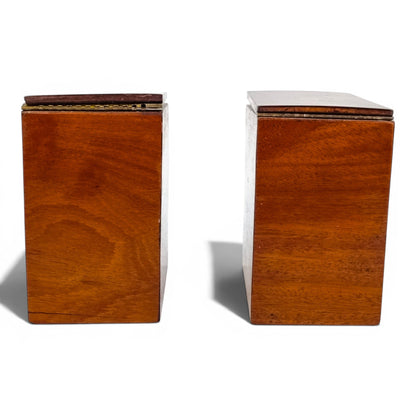 Regency mahogany twin tea caddy, original canisters