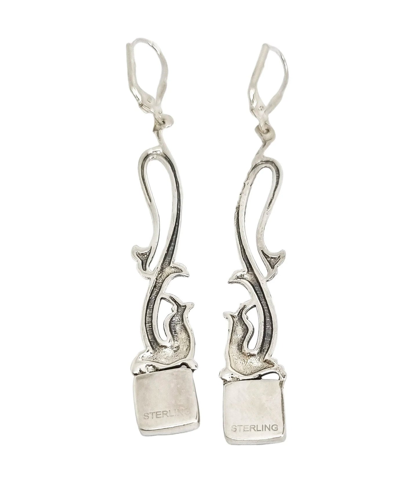 Sterling silver sea serpent dolphin dangle earrings with turquoise