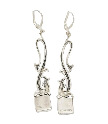 Sterling silver sea serpent dolphin dangle earrings with turquoise