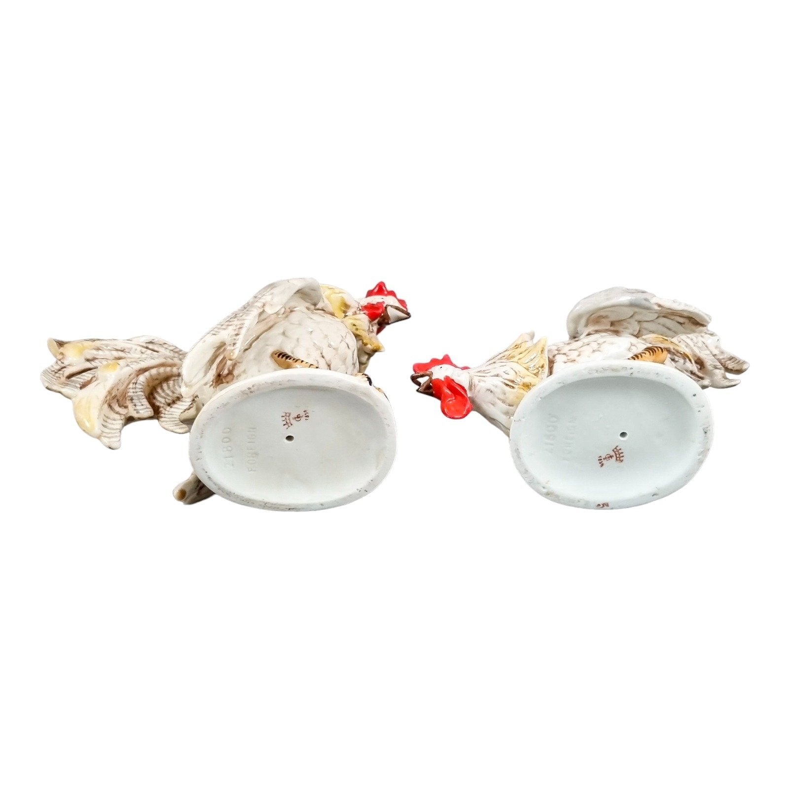 Italian ceramic figurines of roosters, hand-painted in bright polychrome enamels c. 1960's