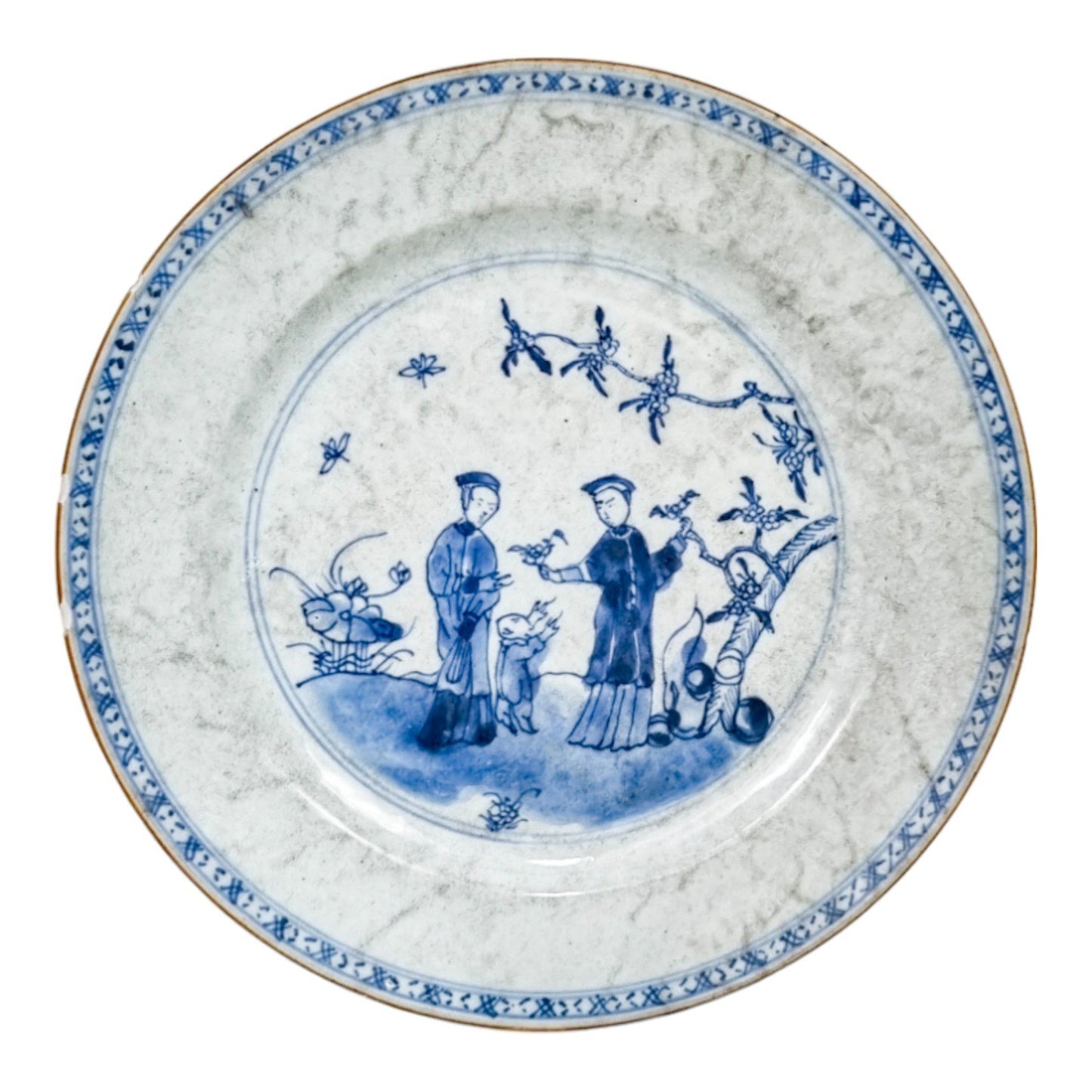 Early 18th century Yongzheng Chinese blue and white porcelain plate of scholars and boy