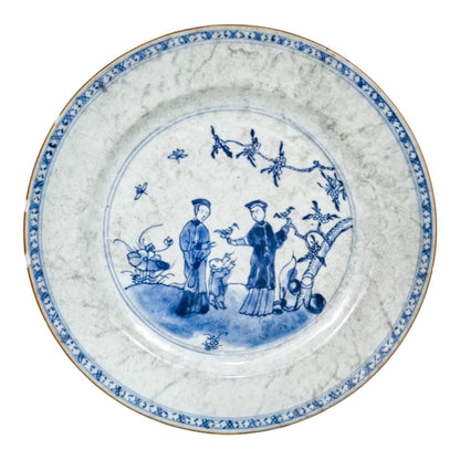 Early 18th century Yongzheng Chinese blue and white porcelain plate of scholars and boy