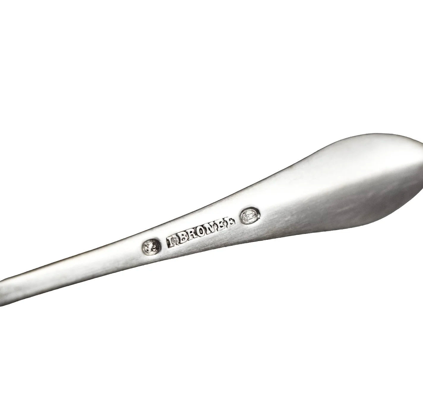 Antique set 6 Danish solid silver long bright-cut teaspoons, I. Bronee (1904)