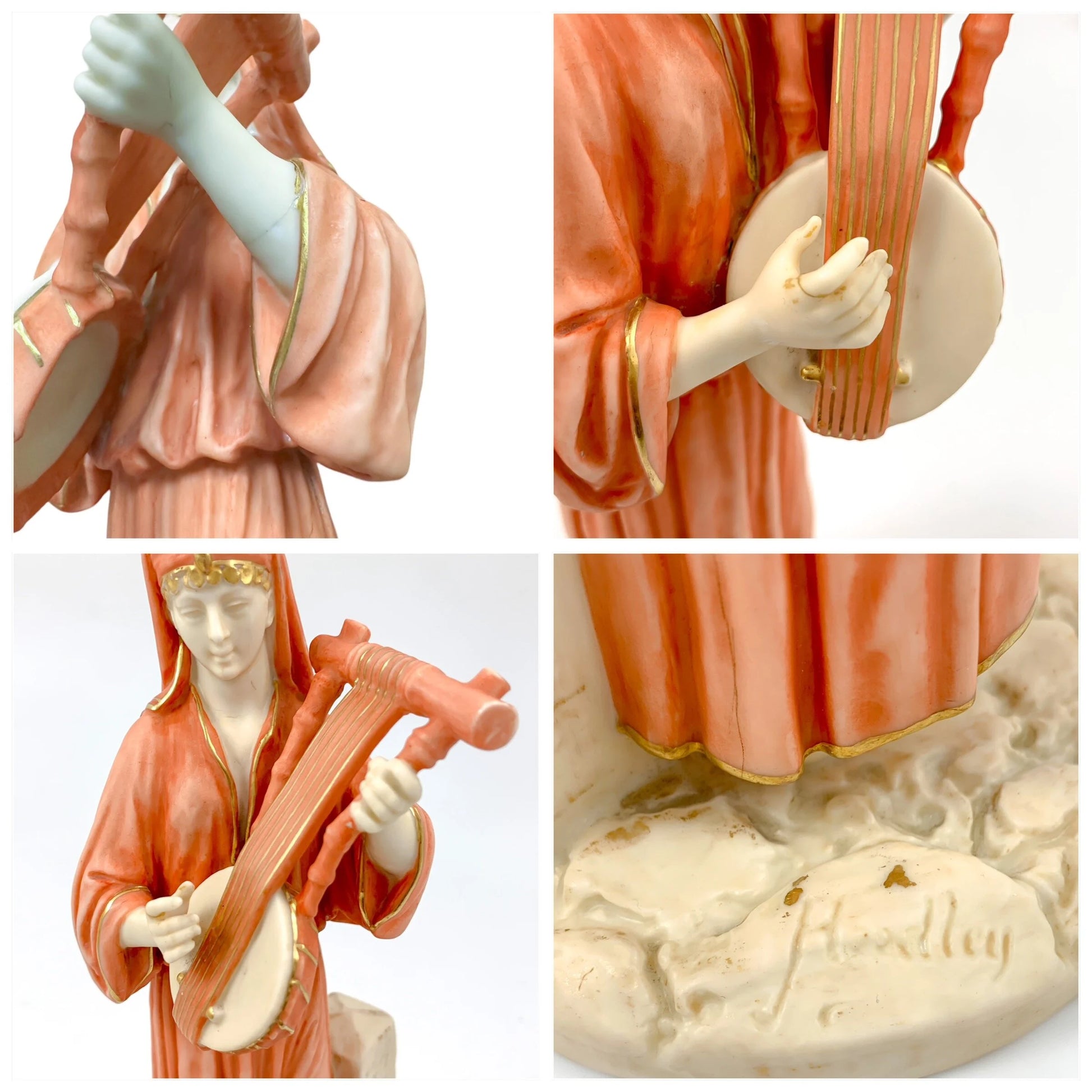 Pair of Victorian Royal Worcester (James Hadley) figurines of Egyptian musicians, model 1084