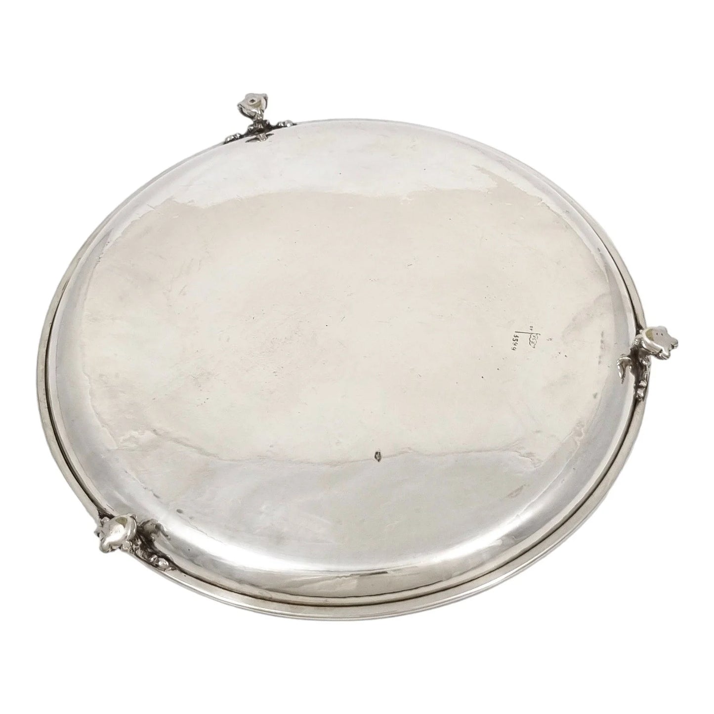 Victorian Walker & Hall silver plated Neoclassical tray on bird claw feet, engraved leaves and scrolls