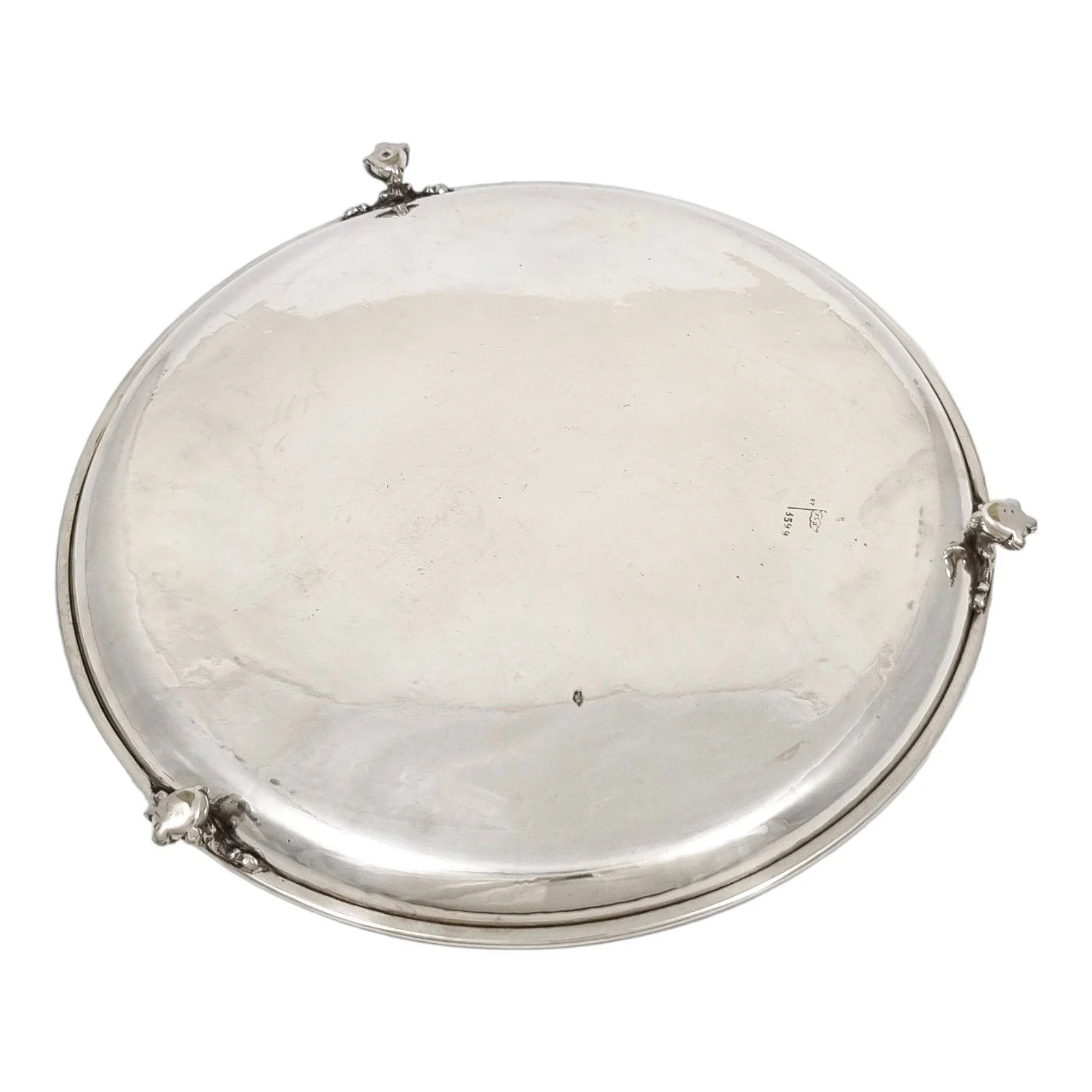Victorian Walker & Hall silver plated Neoclassical tray on bird claw feet, engraved leaves and scrolls