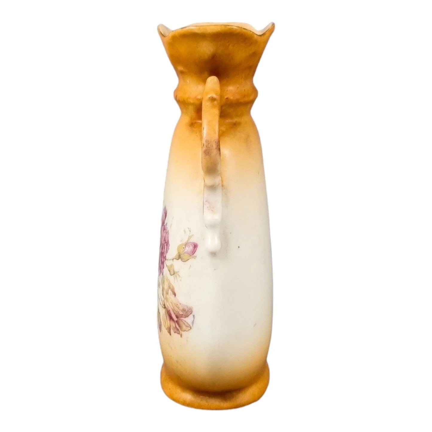 Art Nouveau Bohemian two-handled single-flower porcelain vase decorated with roses