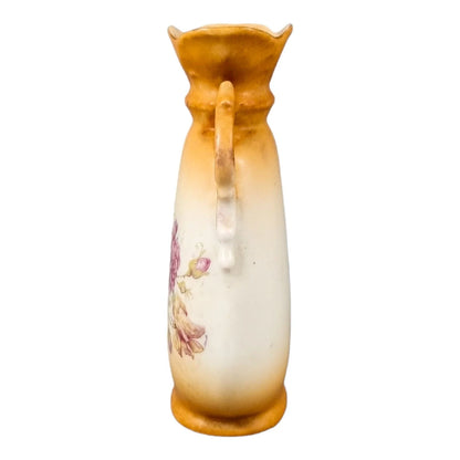 Art Nouveau Bohemian two-handled single-flower porcelain vase decorated with roses