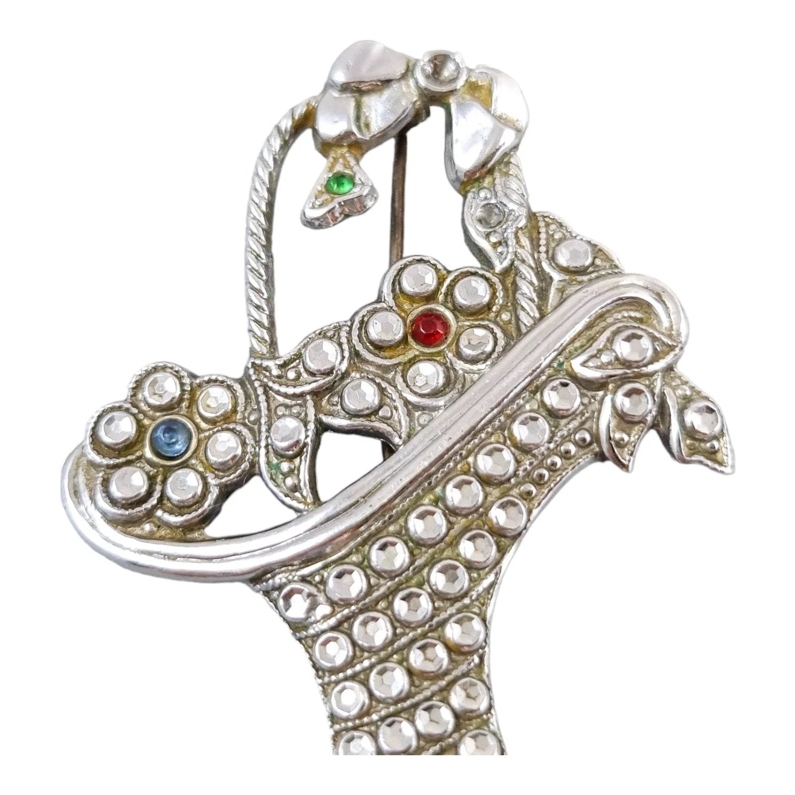 Georgian revival 1930's large cut-steel floral bridal basket brooch with C-clasp