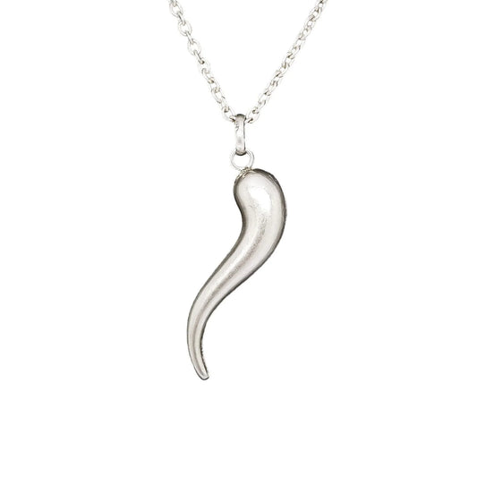 Vintage sterling silver "Cornicello" Italian horn talisman pendant necklace