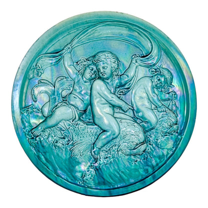 French 1890's Clément Massier huge iridescent turquoise wall charger