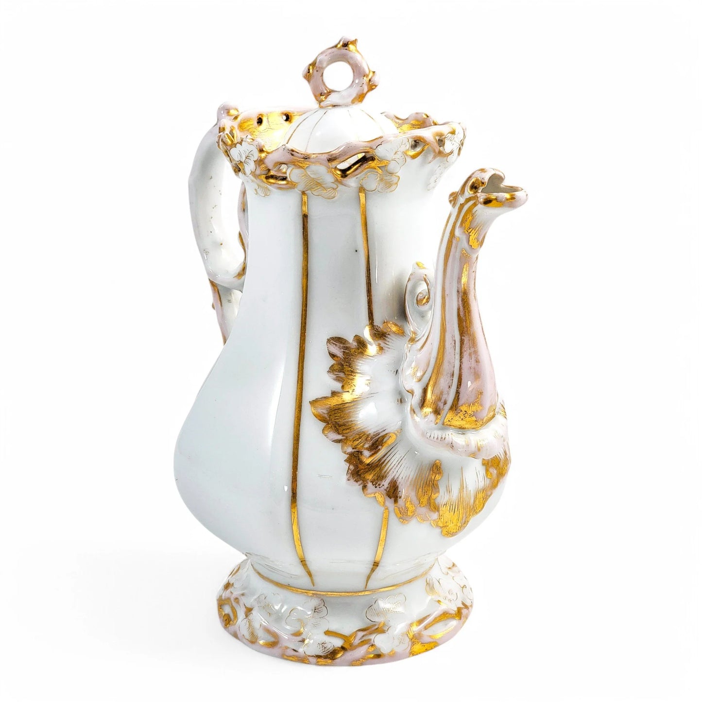 Rare Carl Tielsch & Co hard-paste porcelain coffee pot, Rococo Revival floral decoration with gilding, circa 1850s