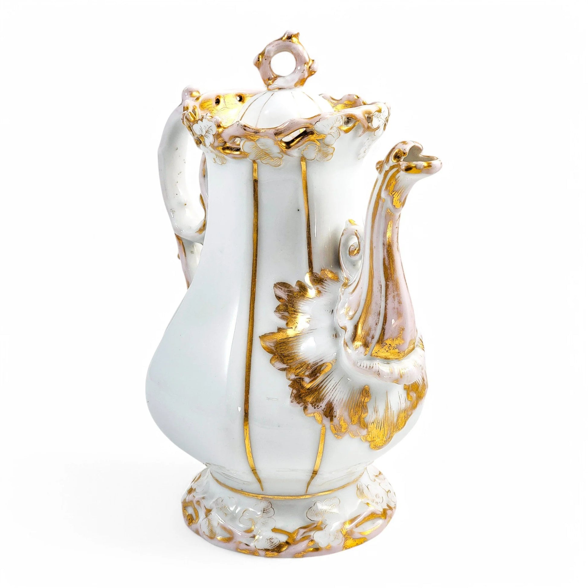 Rare Carl Tielsch & Co hard-paste porcelain coffee pot, Rococo Revival floral decoration with gilding, circa 1850s