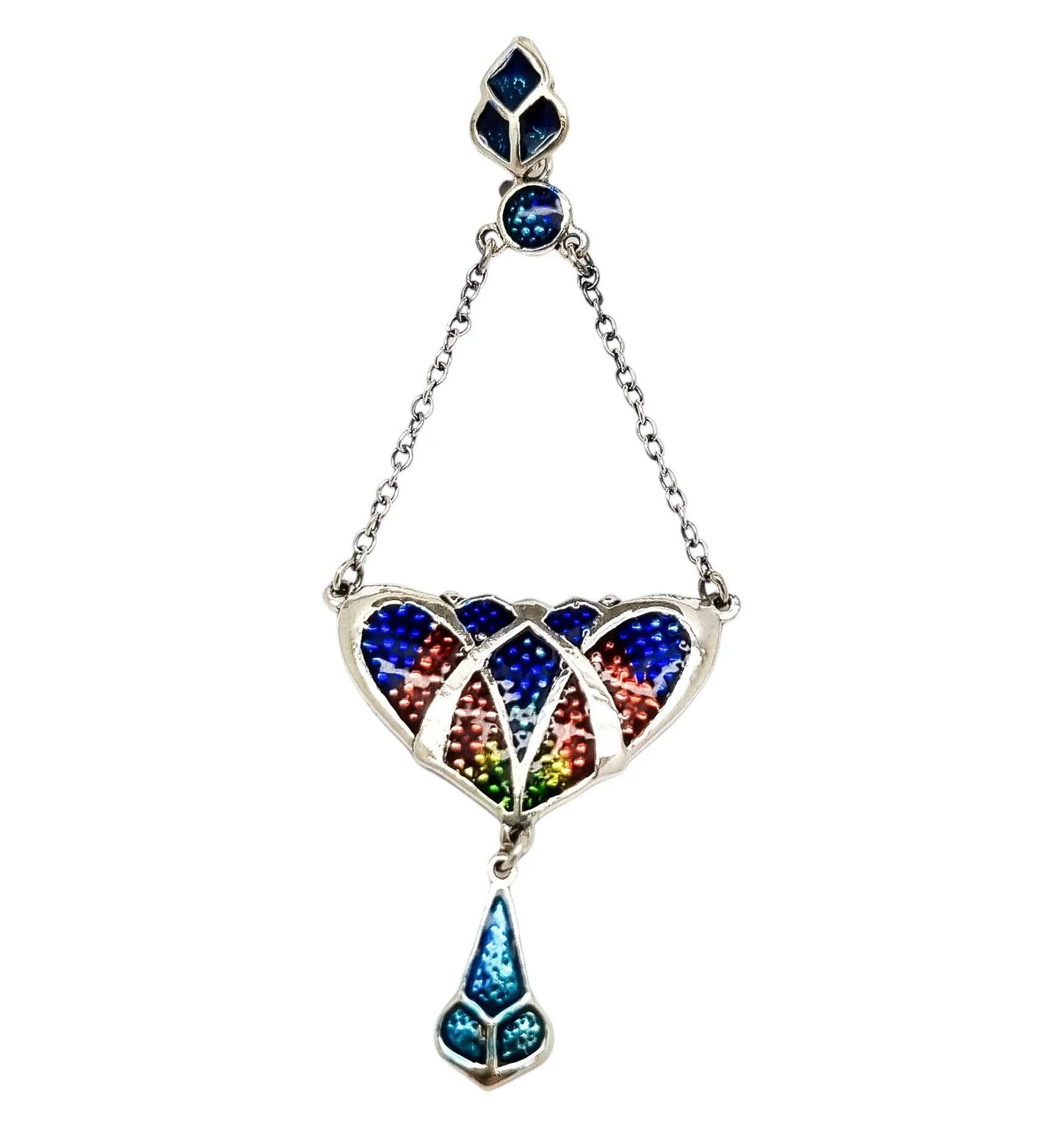 Art Nouveau sterling silver blue red enamel lavaliere pendant