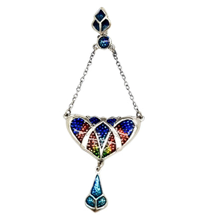 Art Nouveau sterling silver blue red enamel lavaliere pendant