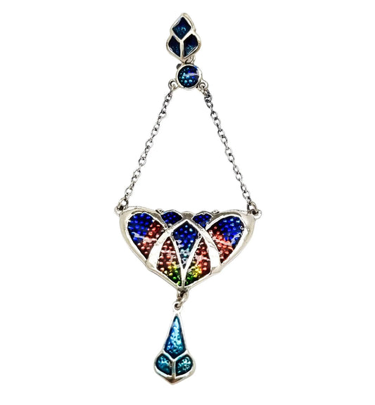 Art Nouveau sterling silver blue red enamel lavaliere pendant