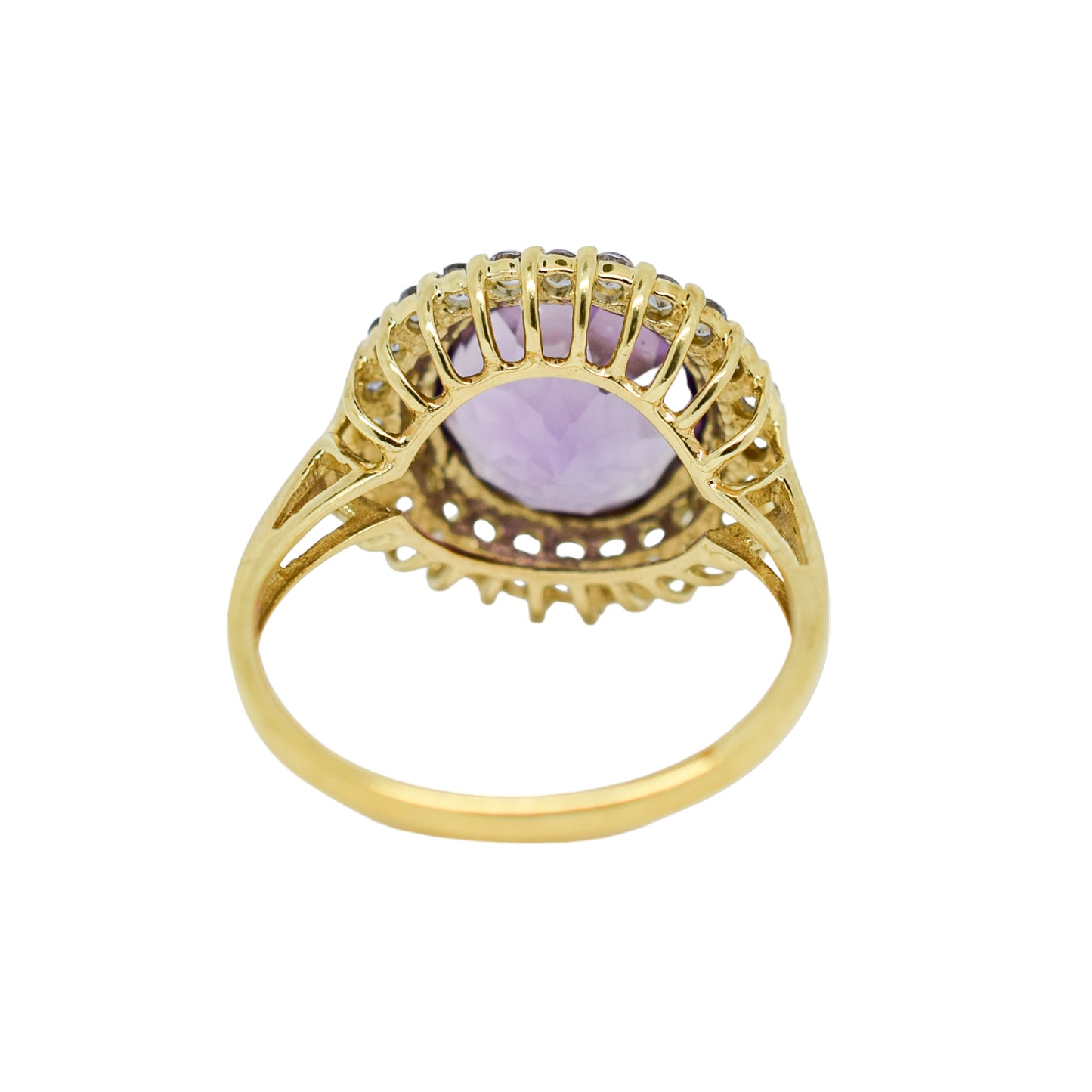 Vintage 5ct amethyst and topaz round-cut statement ring in 9ct yellow gold, size N
