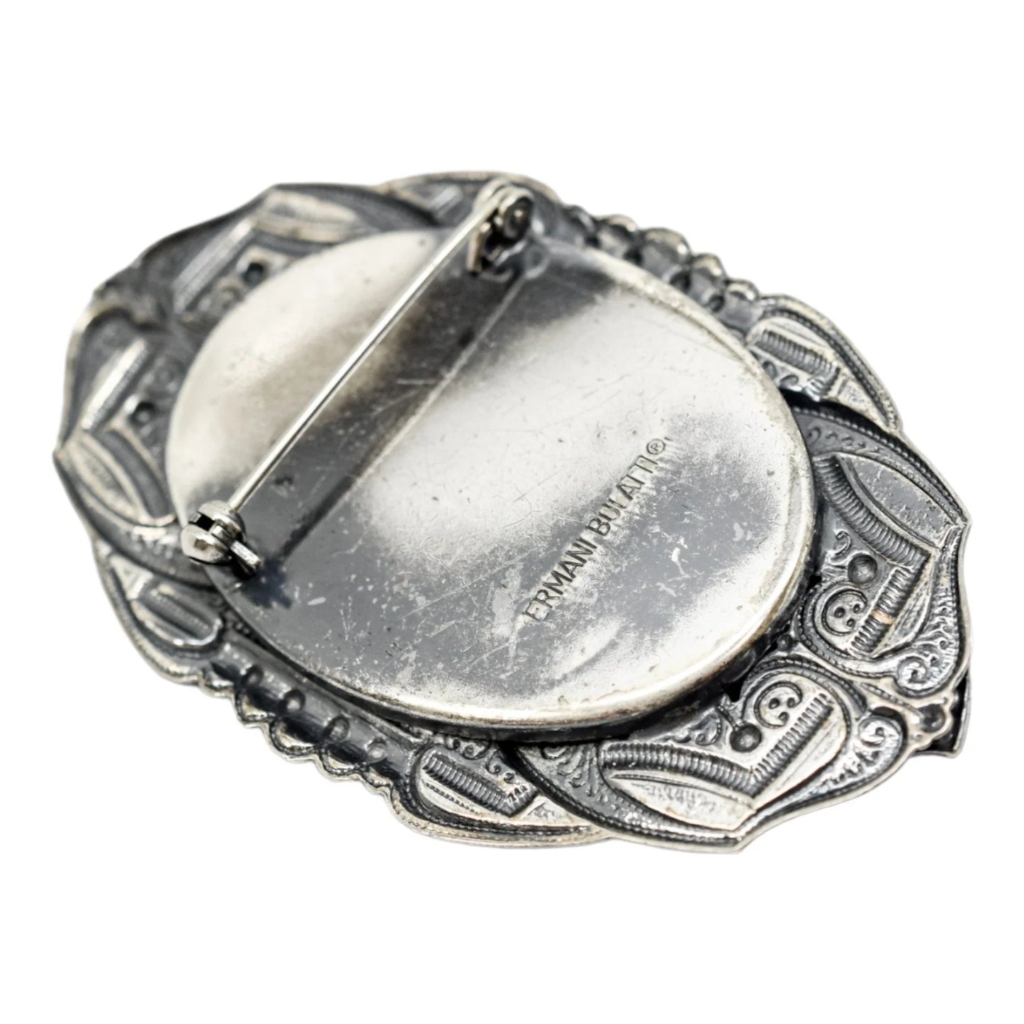 1980's Ermani Bulatti silvered mother-of-pearl large statement beetle brooch