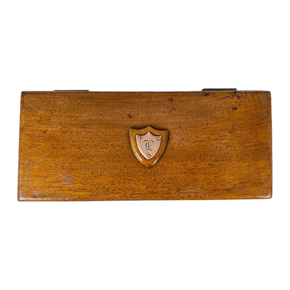 Victorian stationery letter correspondence oak box with 3 compartments and pen holder