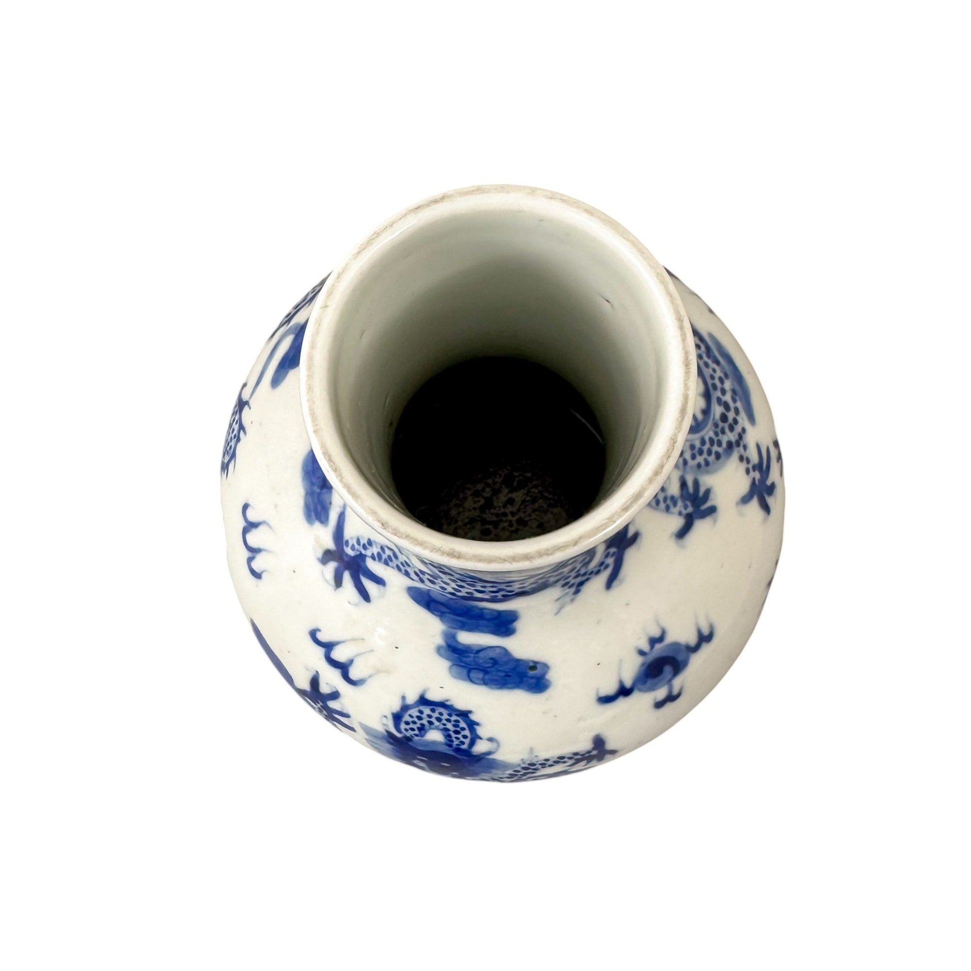 Chinese Guangxu period Kangxi revival blue and white dragon bottle porcelain vase