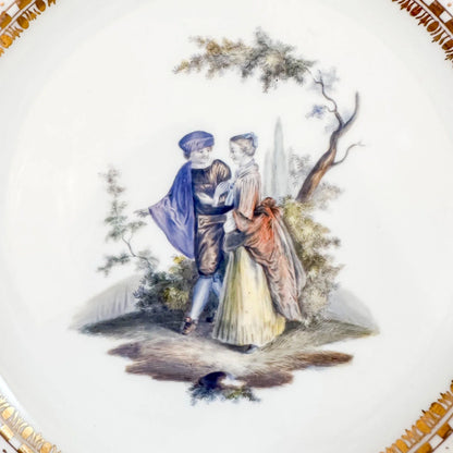 Late 19th century Meissen porcelain plate of courting couple in Medieval dress