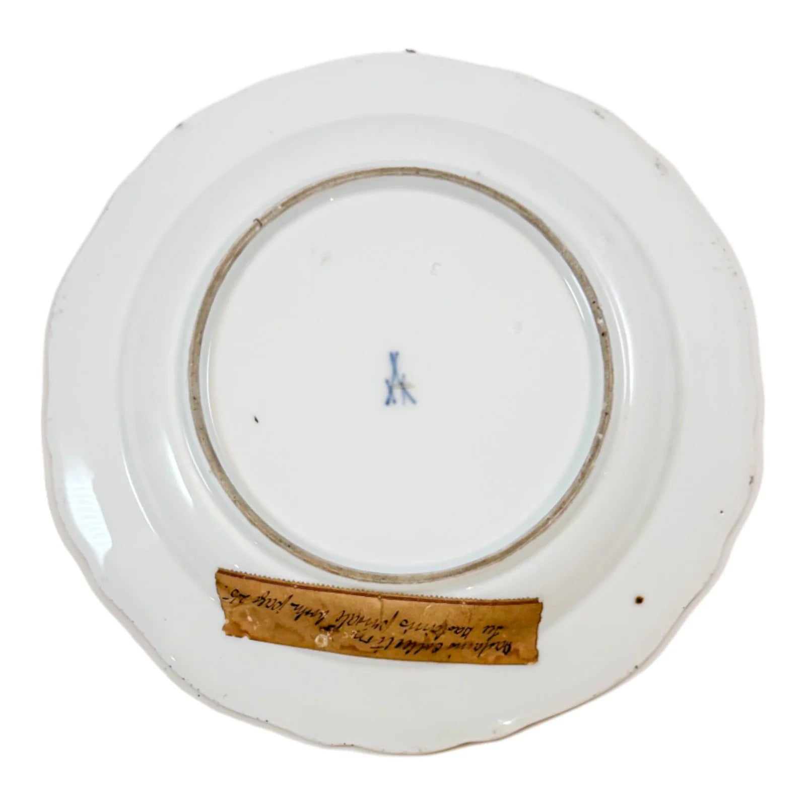 Meissen porcelain bird and insect design plate with gilt scalloped rim