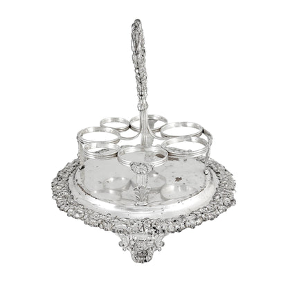 George III Old Sheffield silver plate cruet stand for 7 bottles, raised on paw feet