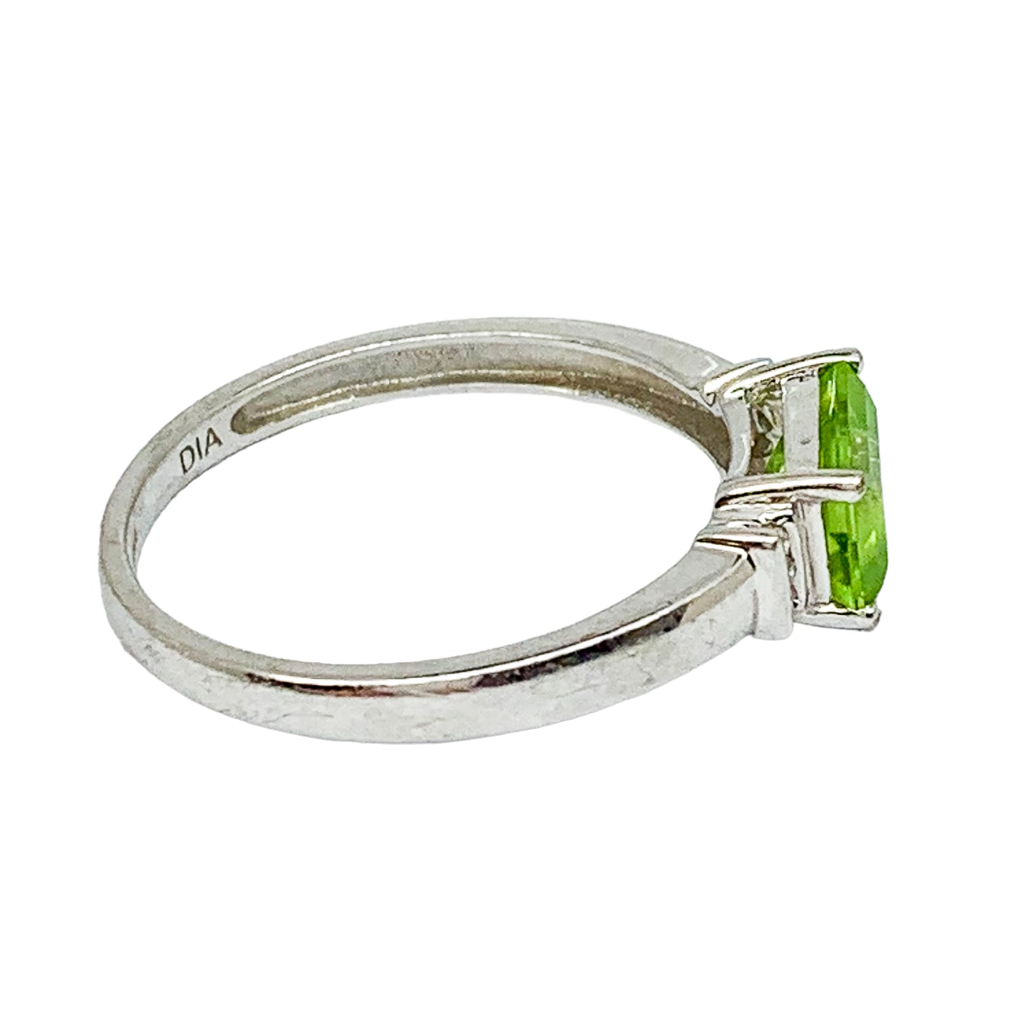 Art Deco style 9ct white gold baguette peridot and diamond dress ring, size O