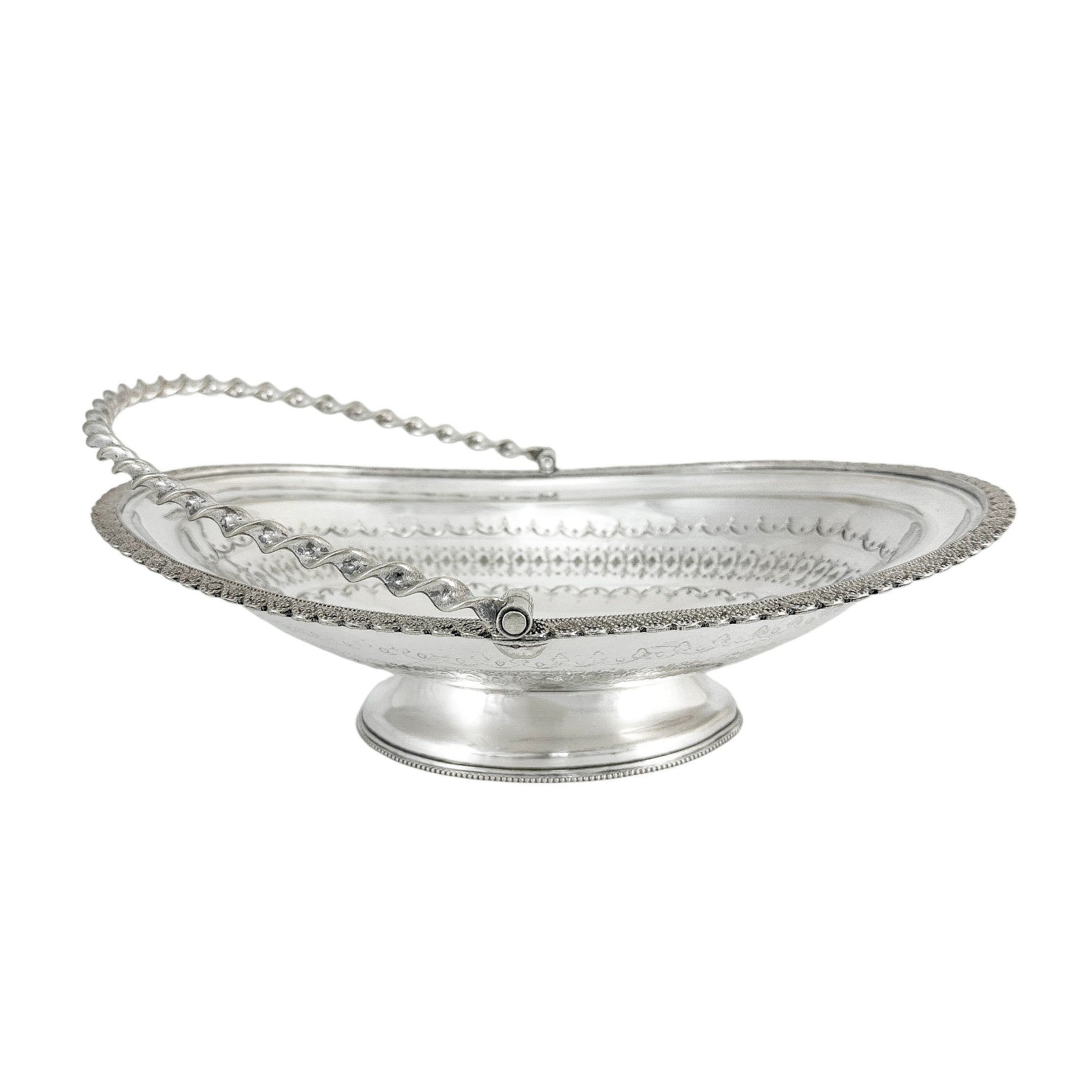 Victorian silver plated oval pedestal basket with twisted handle